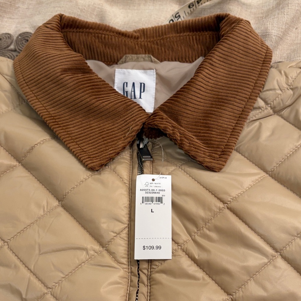 GAP Golden Khaki Brown Relaxed Quilted Nylon Jacket/NWT/L - Picture 7 of 14